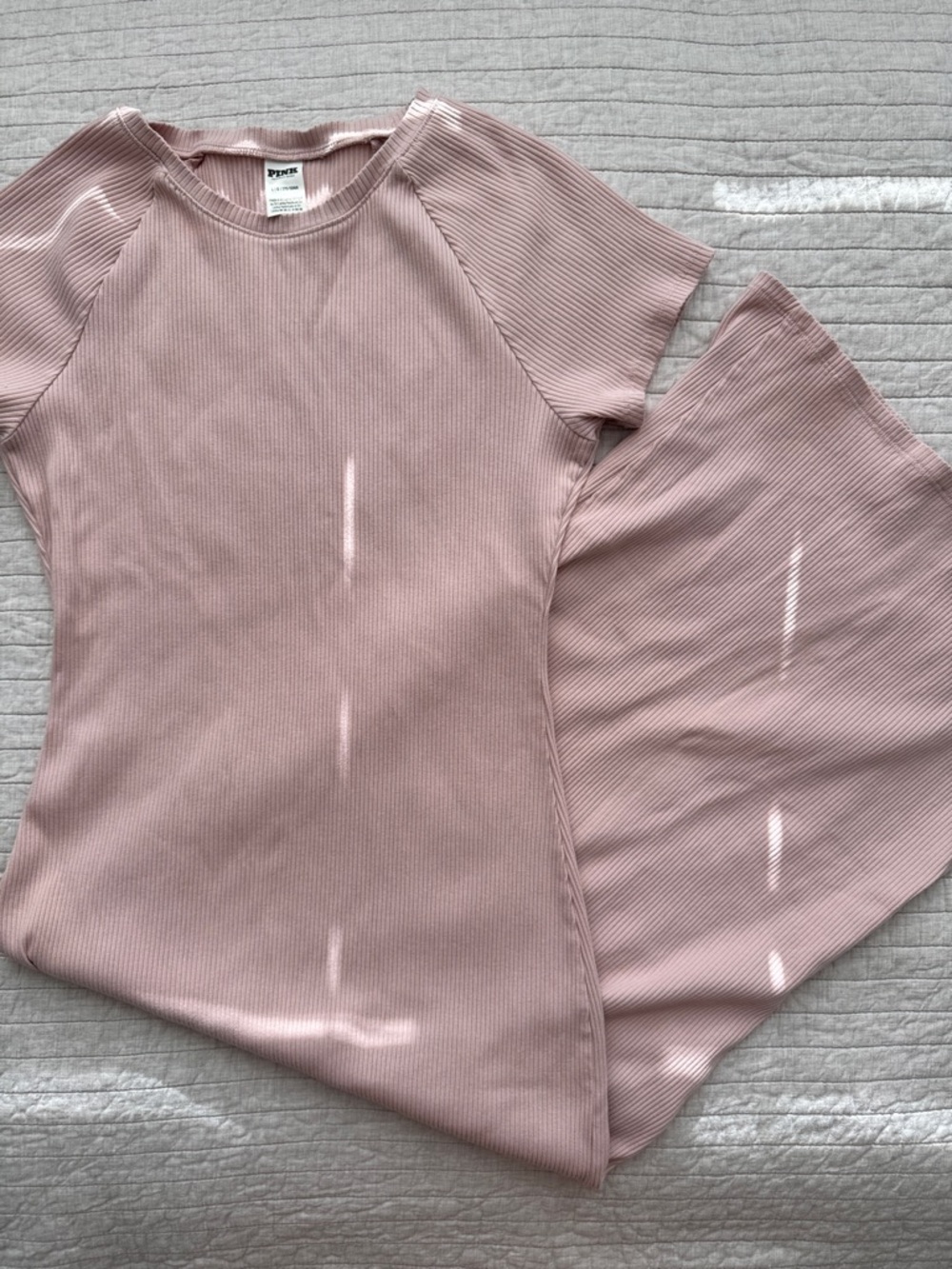 Victoria’s Secret Ribbed Midi Dress Pink Short Sleeve Side Slit
